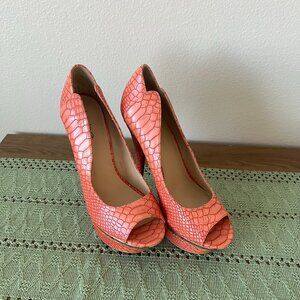 BEBE Brand New without box size 9 Coral Faux Snakeskin Pumps Heels